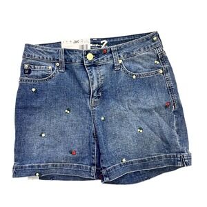 Seven7 Women Floral Embroidered Denim Shorts Blue Size 4‎ Weekend Short NEW